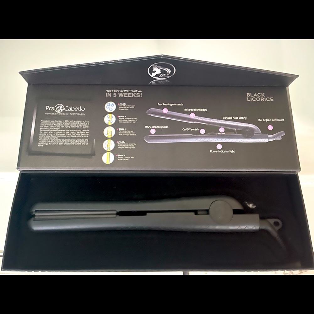 Pro Cabello Pure Ceramic Black Licorice flat iron - Brand New